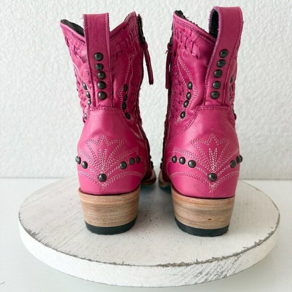 Lane COSSETTE Womens Cowboy Booties 6.5 Western Cowgirl Short Boots Pink Leather - Picture 3 of 12
